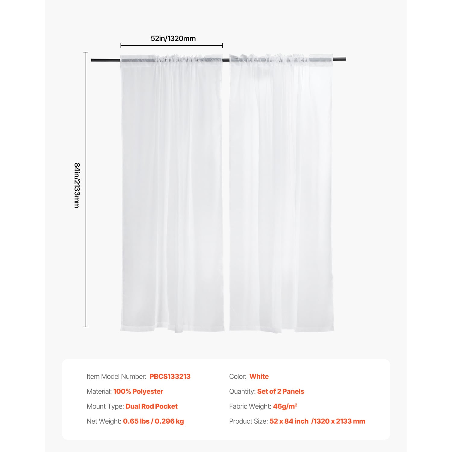 Sheer Curtains 52 W X 84 L Inches 2 Panels Window Drapes Rod Pocket Polyester_voghion.com